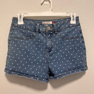 Juniors Blue White Polka Dot Mini Denim Shorts Size 5